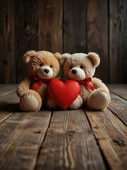 teddy bear with heart on wooden background