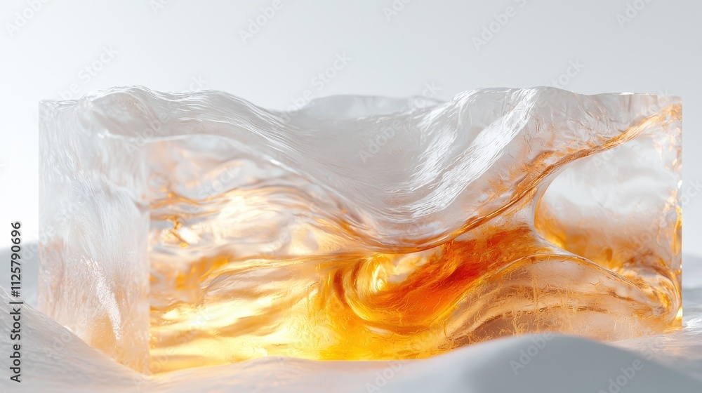 Poster surreal flowing terrain with amber hues abstract art digital creation ethereal setting close-up view