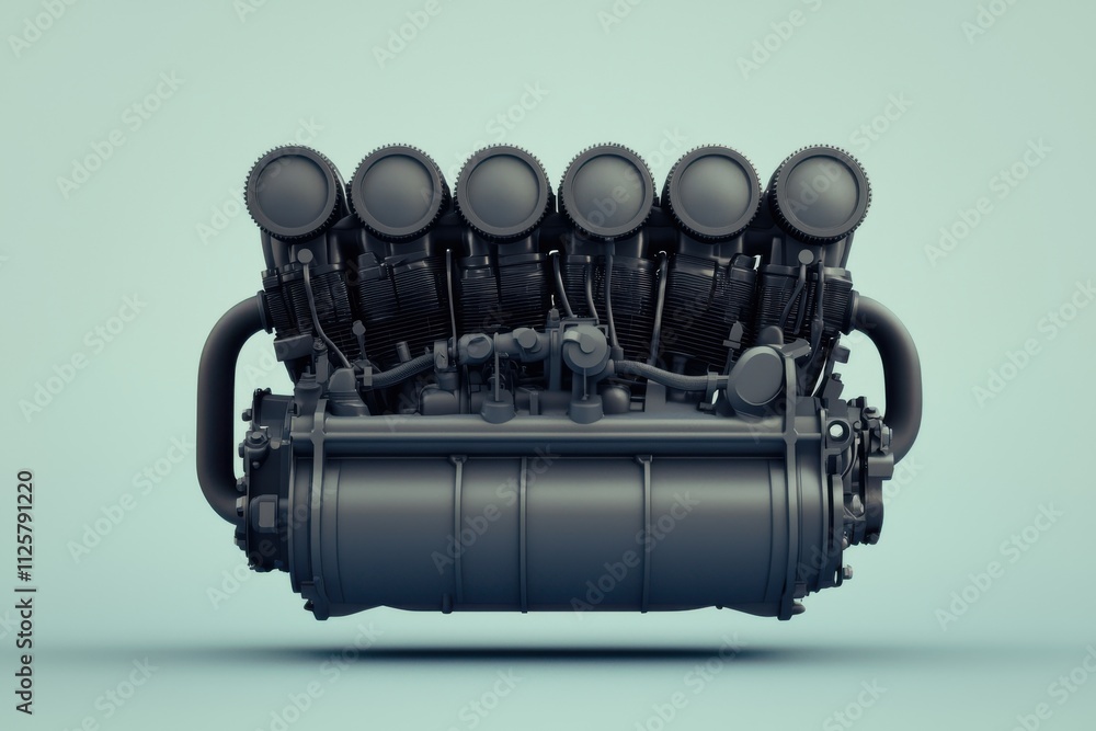Poster industrial engine showcase modern factory 3d render clean background front view mechanical design co