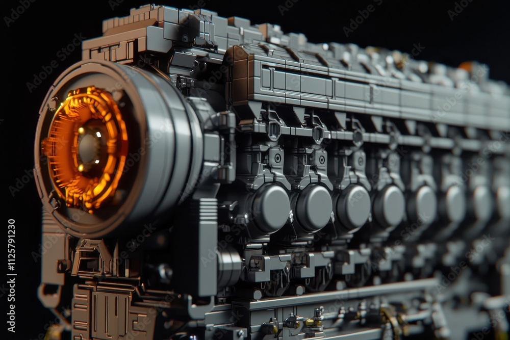 Poster engine component assembly industrial workshop 3d model high detail close-up view mechanical engineer