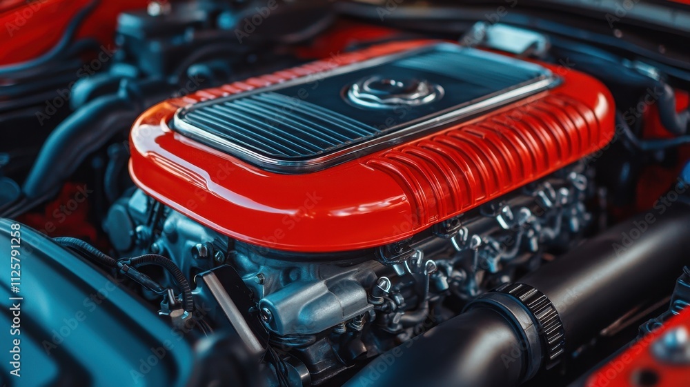 Poster engine modification showcase auto workshop mechanical component indoor setting close-up view perform