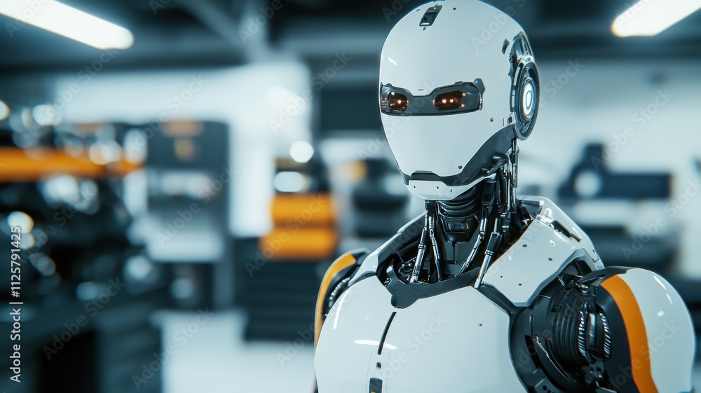 Aufkleber robotic innovation showcase technology hub digital art modern studio close-up view futuristic design