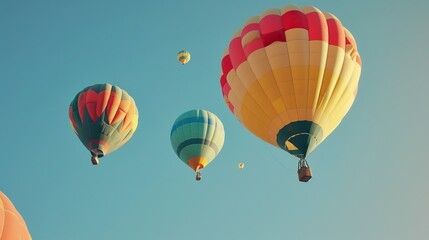 Fototapeta premium Colorful hot air balloon festival or show decorates the clear sky in the morning