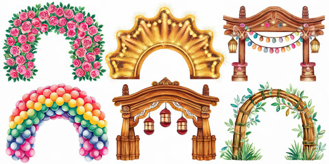 Naklejka premium Festive Archways Rose Balloon Lights Bamboo Wedding Decor