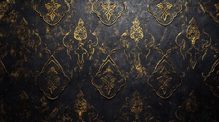 Elegant Arabian wallpaper with dark tones and gold accents, refined and luxurious, smooth texture 