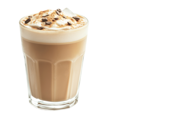 Delicious iced coffee with frothy cream and chocolate sprinkles, perfect for a refreshing treat.