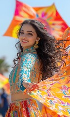 Fototapeta premium Traditional joy: vibrant occasion of happy Makar Sankranti, embracing cultural significance of harvest, renewal, community, filled with offerings, sweet delicacies, uplifting energy of new season