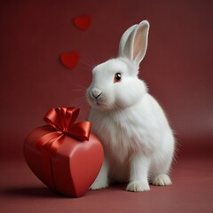 Obraz premium white rabbit on red background