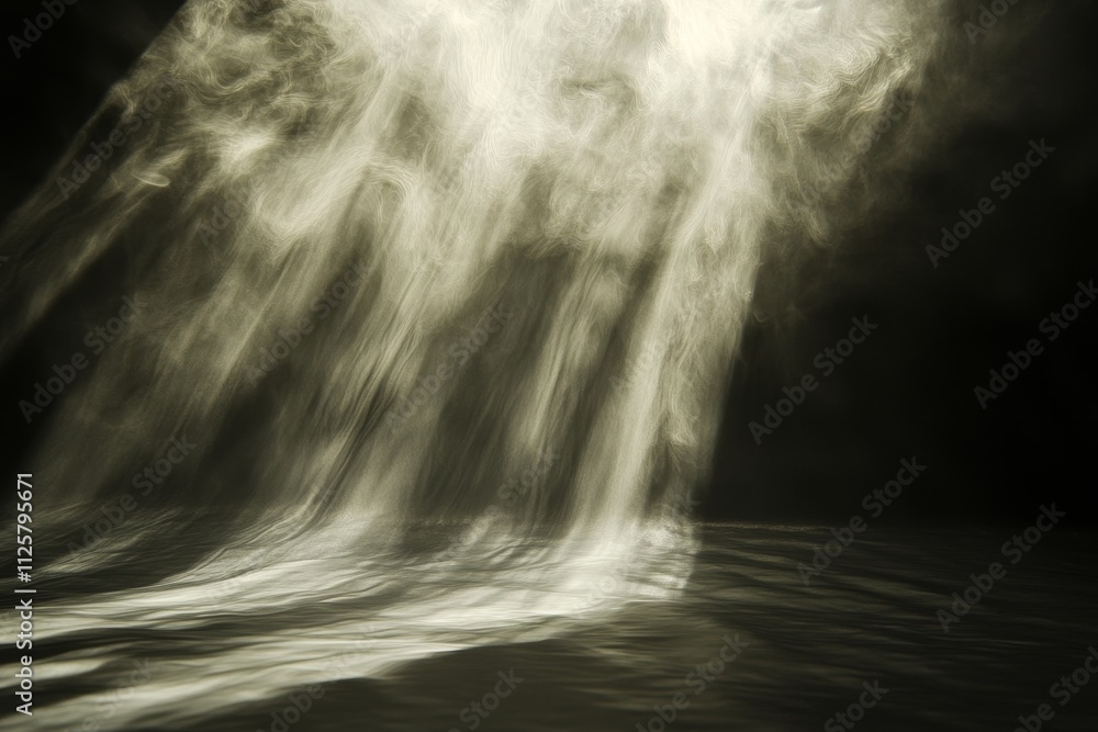 Poster ethereal flow of light and water in soft mist with gentle reflections creating a dreamy and serene a