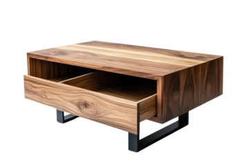 Modern coffee table with a wooden finish and two spacious drawers, perfect for stylish home decor.