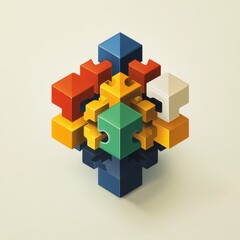 Obraz premium Colorful puzzle pieces arranged in a 3D structure, symbolizing creativity and problem-solving.