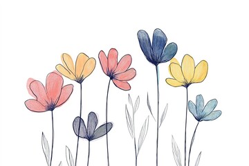A drawing of a bunch of flowers with a white background