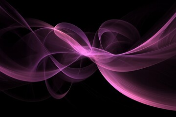 Fototapeta premium Ethereal Pink Abstract Waves on a Black Background, Captivating Flowing Light Patterns, Illuminating Curves, Dreamy Visual for Conceptual Art and Design Projects