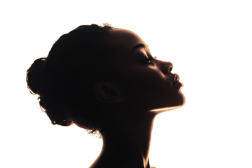 Profile silhouette of a woman against a white background, showcasing elegance and grace.