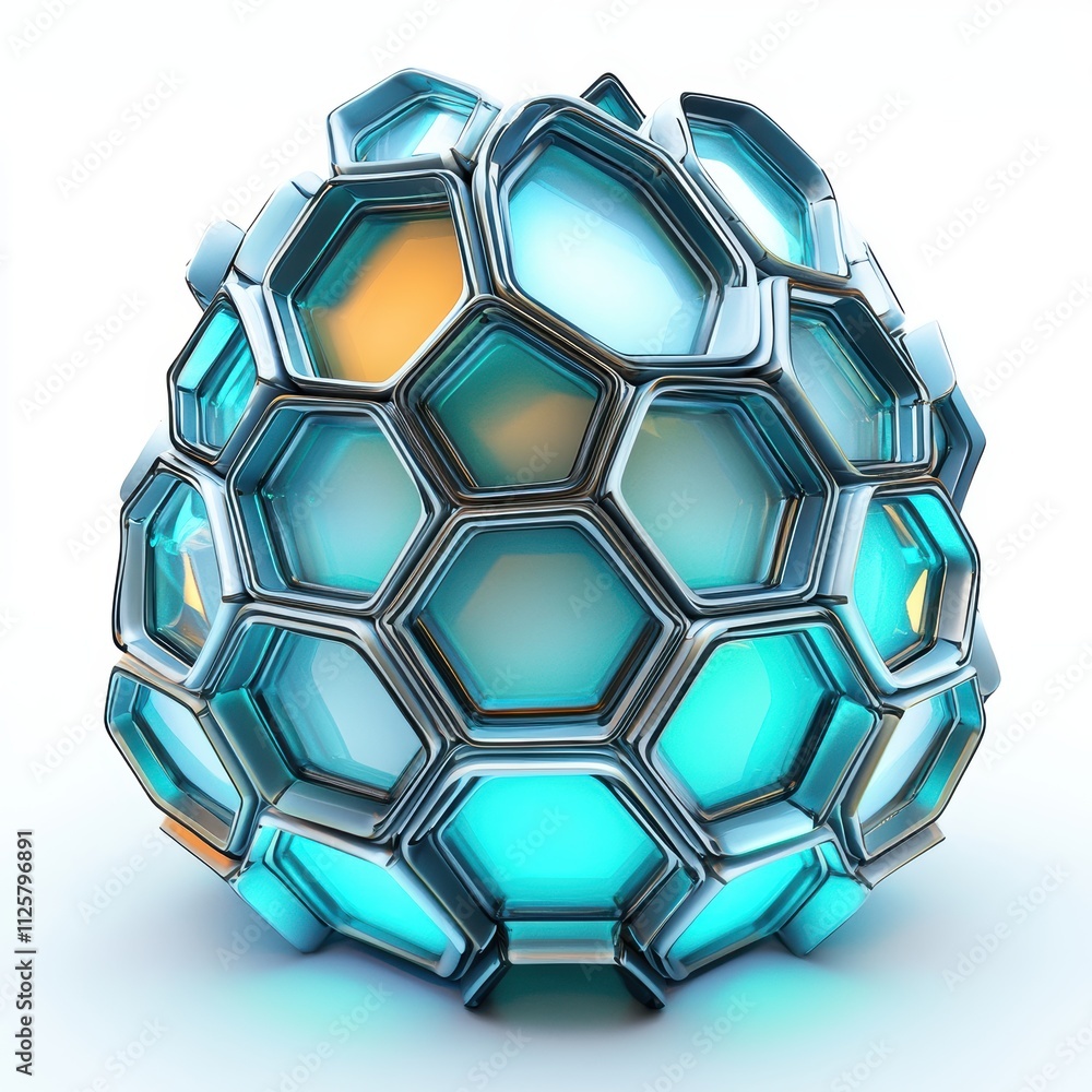 Aufkleber a futuristic, hexagonal-patterned structure resembling an abstract egg.