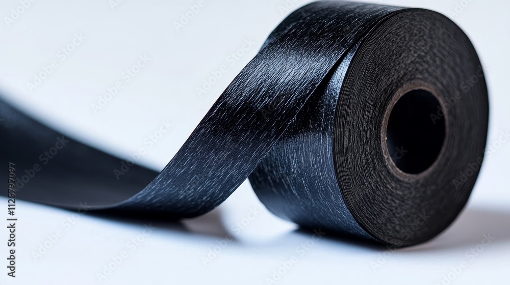 Poster close-up view of a roll of black adhesive tape on a light background ideal for diy projects and craf