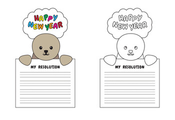 New Year Writing Resolution Craft Activity for Kids Animal Set Seal Sea Lion