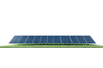 Solar panels on grass, representing renewable energy and sustainability, with a white isolated background.