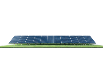 Solar panels on grass, representing renewable energy and sustainability, with a white isolated background.