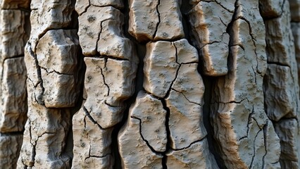 Naklejka premium Deeply Furrowed Baobab Tree Bark Texture, Aged, Cracked, Coarse Surface