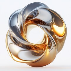 A glossy, intertwined metallic sculpture showcasing fluid shapes and reflections.