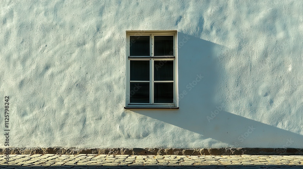 Poster minimalist exposure of single window on white wall urban setting architectural daylight side view si