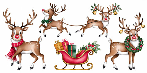 Fototapeta premium Cute Christmas Reindeer Clipart Holiday Reindeer Santa s Reindeer Winter Animals Festive