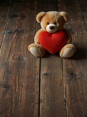 Obraz premium teddy bear with heart on wooden background