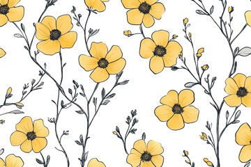 Naklejka premium A yellow flower pattern with white flowers