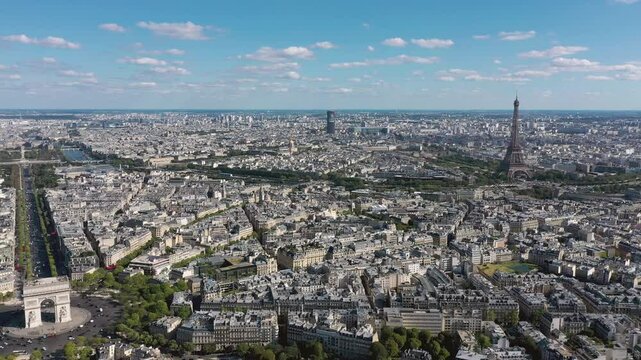 PARIS, FRANCE - OCTOBER 3, 2024: Stunning aerial view of the city showcasing historic landmarks and vibrant urban landscape