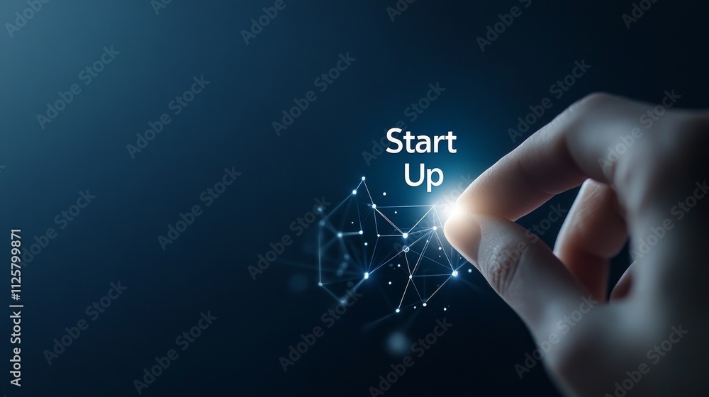 Aufkleber digital hand touching abstract network for startup concept with glowing connections and modern techn