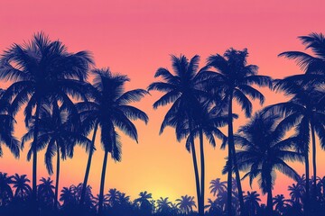 Obraz premium A vibrant sunset silhouette of palm trees against a colorful sky.