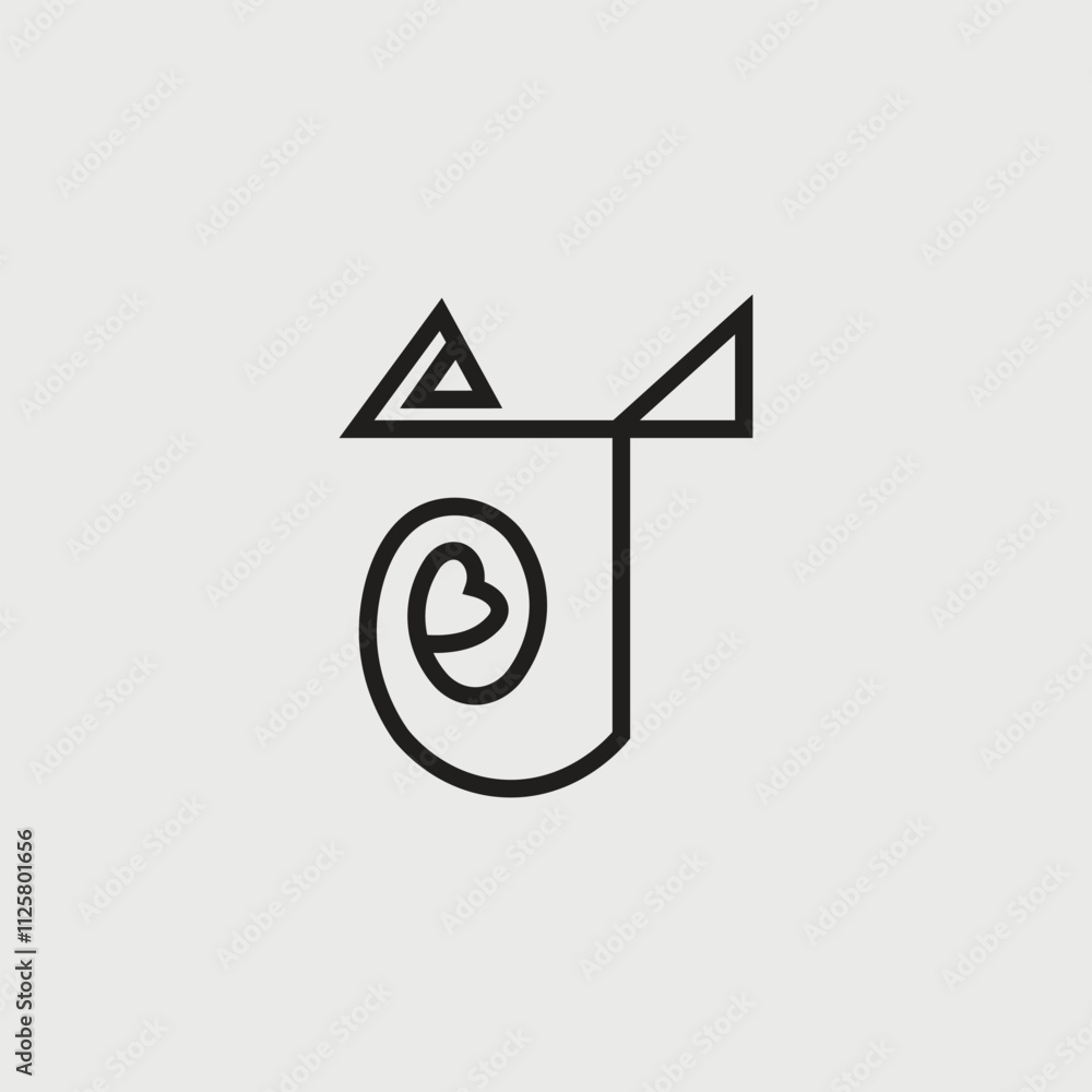 Fototapete j logo minimalist geometric cat design with triangular ears, a curved tail featuring a heart shape