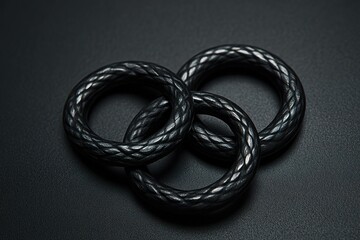 Three black rings are stacked on top of each other