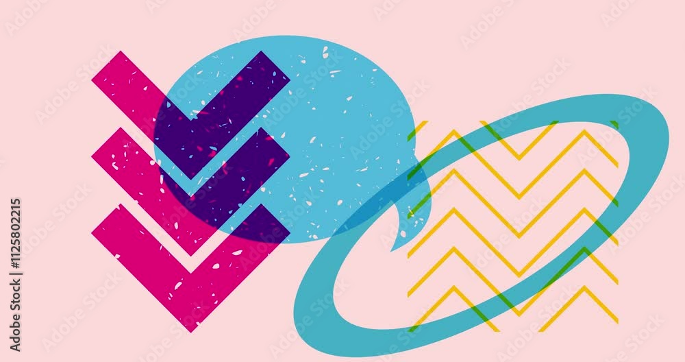Poster risograph speech bubble with geometric shapes animation. moving object in trendy riso graph design v