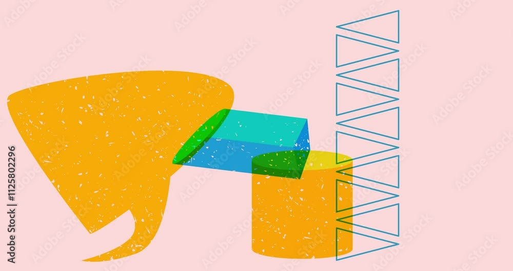 Poster risograph speech bubble with geometric shapes animation. moving object in trendy riso graph design v
