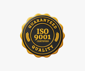 ISO 9001 Badge 3D illustration.