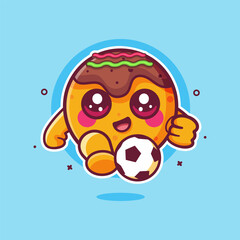 happy takoyaki food character mascot playing football isolated cartoon