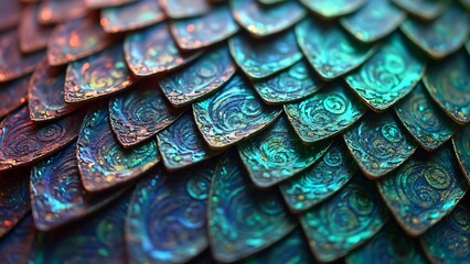 Mythical Dragon Scales, Emerald, Sapphire, Ruby Iridescent Texture