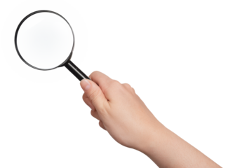 High-Quality PNG female hand holding magnifier Isolated on White Background – High Resolution