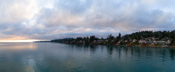Serene Coastal Landscape Of Vancouver Island During A Peaceful Winter Evening