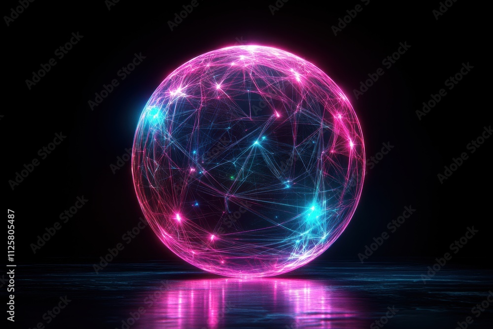 Aufkleber a glowing sphere with interconnected lines and nodes, representing data or networks.