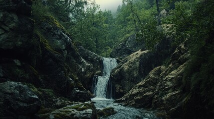 Serene Waterfall in Lush Forest: A Tranquil Escape