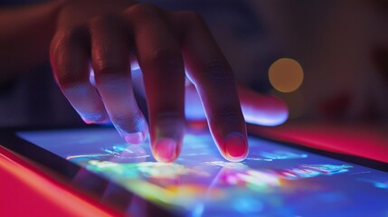 Close-up shot of a students hands using a tablet, highlighting the interaction between humans and technology.