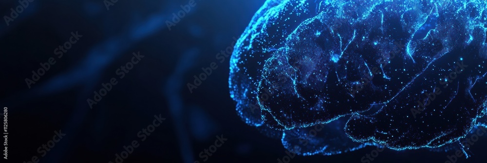 Poster close-up of glowing blue neural pathways in a brain, showcasing active connections and the potential