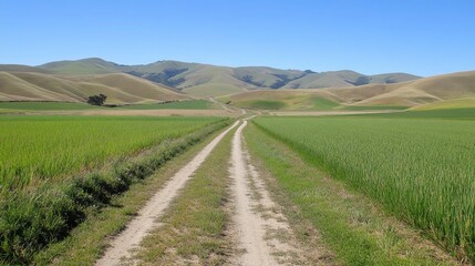 Obraz premium Serene Pathway Through Lush Green Rice Fields