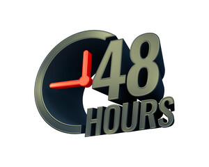 48 hours banner with clock sign 3d rendering.