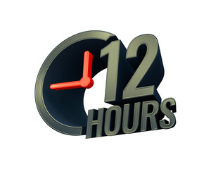 12 hours banner with clock sign 3d rendering.