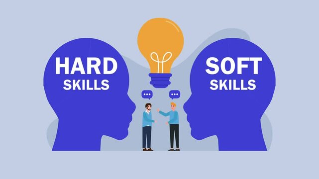 Hard Skills vs Soft Skills Concept with People Interaction cartoon animation