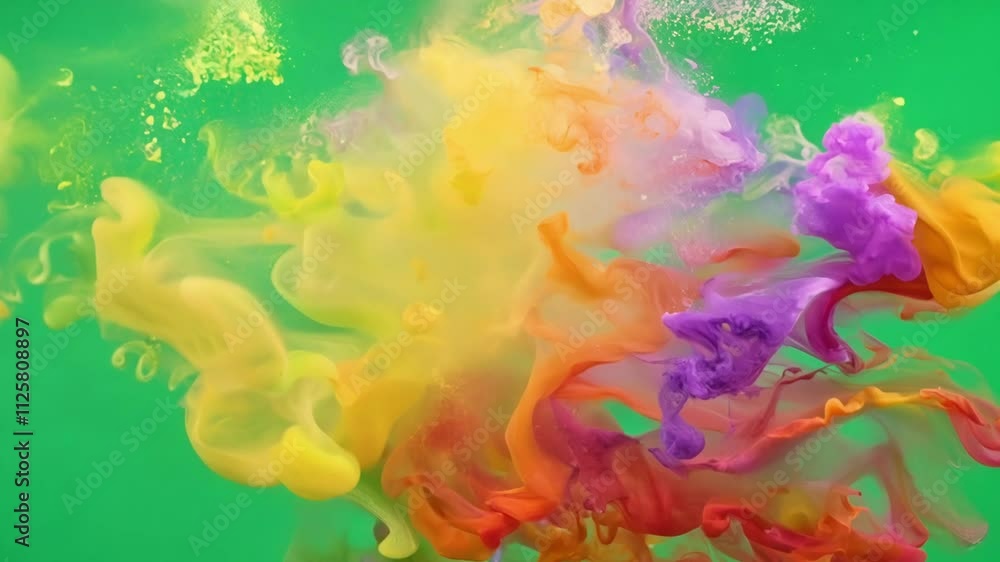 Poster like a rainbow explosion an array of powdered pigments envelop the air creating a dazzling display o
